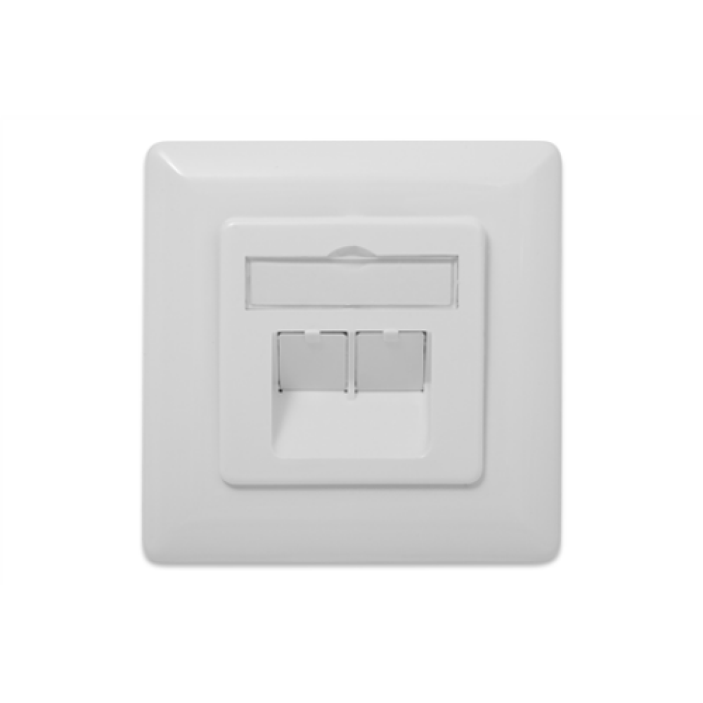 Digitus CAT 6A Class EA network outlet,shielded,2xRJ45,LSA pure white, flush mount, horizontal cable install. Digitus CAT 6A Class EA network outlet, shielded The CAT 6A network outlets from DIGITUS are design compatible with common switch programmes. It 