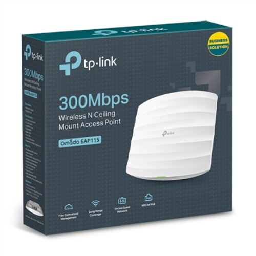 TP-LINK , Access Point , EAP115 , 802.11n , 2.4GHz , 300 Mbit/s , 10/100 Mbit/s , Ethernet LAN (RJ-45) ports 1 , MU-MiMO No , PoE in , Antenna type 2xInternal