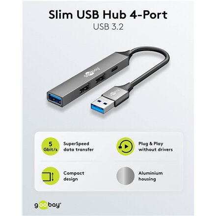Goobay Slim 4-Port USB Hub, USB-A to USB-C/USB-A, 5 Gbit/s , 74458