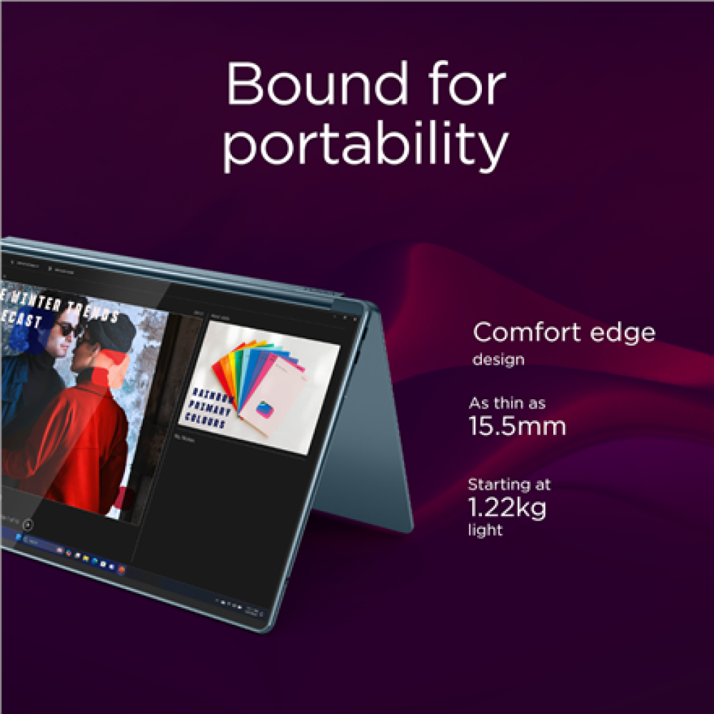 Lenovo Yoga Book 9 14IAH10 , Tidal Teal , 2x14 , OLED , Touchscreen , 2.8K WQXGA+ , 2880 x 1800 pixels , Intel Core Ultra 7 , 255H , 32 GB , Soldered LPDDR5x , Solid-state drive capacity 1000 GB , Intel Arc 140T GPU , Windows 11 Pro , 802.11be , Bluetooth