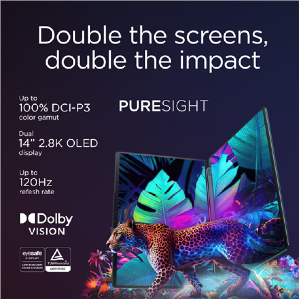 Lenovo Yoga Book 9 14IAH10 , Tidal Teal , 2x14 , OLED , Touchscreen , 2.8K WQXGA+ , 2880 x 1800 pixels , Intel Core Ultra 7 , 255H , 32 GB , Soldered LPDDR5x , Solid-state drive capacity 1000 GB , Intel Arc 140T GPU , Windows 11 Pro , 802.11be , Bluetooth