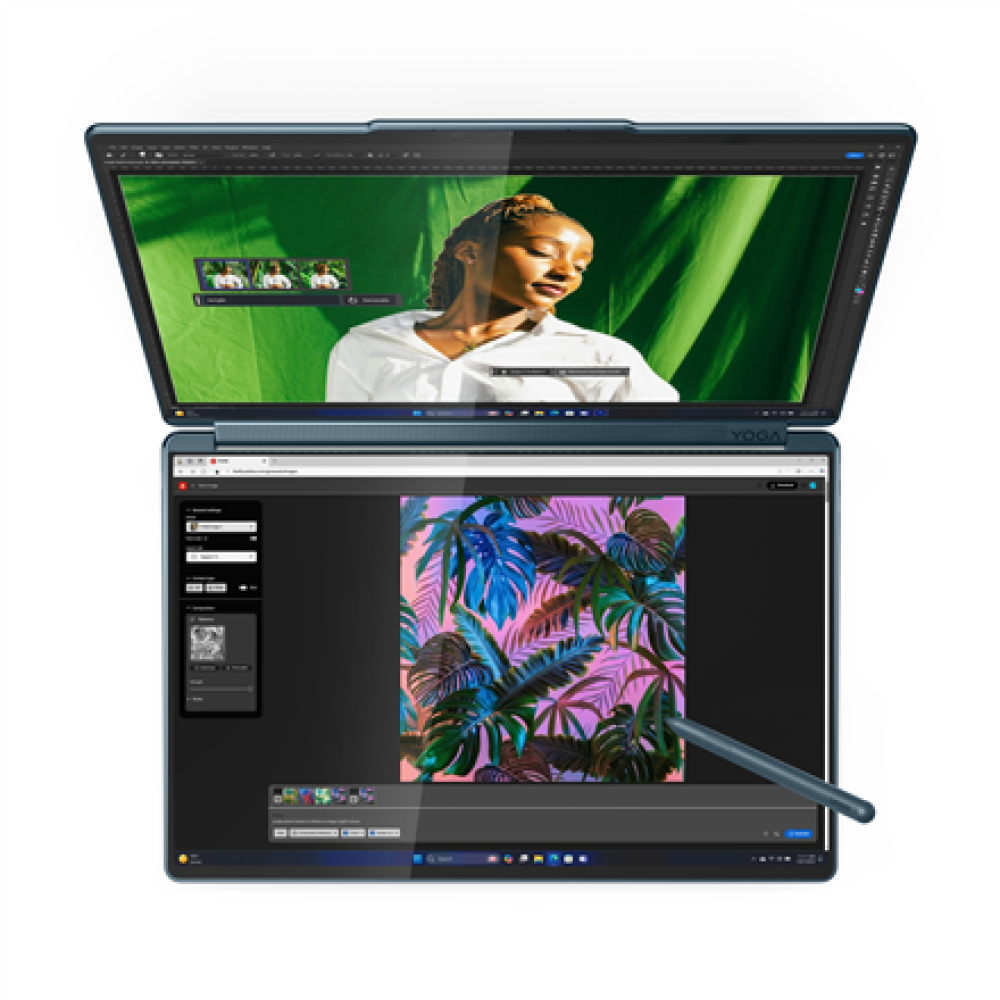 Lenovo Yoga Book 9 14IAH10 , Tidal Teal , 2x14 , OLED , Touchscreen , 2.8K WQXGA+ , 2880 x 1800 pixels , Intel Core Ultra 7 , 255H , 32 GB , Soldered LPDDR5x , Solid-state drive capacity 1000 GB , Intel Arc 140T GPU , Windows 11 Pro , 802.11be , Bluetooth