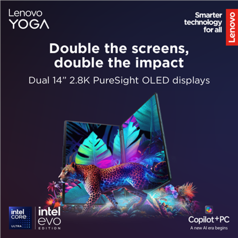 Lenovo Yoga Book 9 14IAH10 , Tidal Teal , 2x14 , OLED , Touchscreen , 2.8K WQXGA+ , 2880 x 1800 pixels , Intel Core Ultra 7 , 255H , 32 GB , Soldered LPDDR5x , Solid-state drive capacity 1000 GB , Intel Arc 140T GPU , Windows 11 Pro , 802.11be , Bluetooth