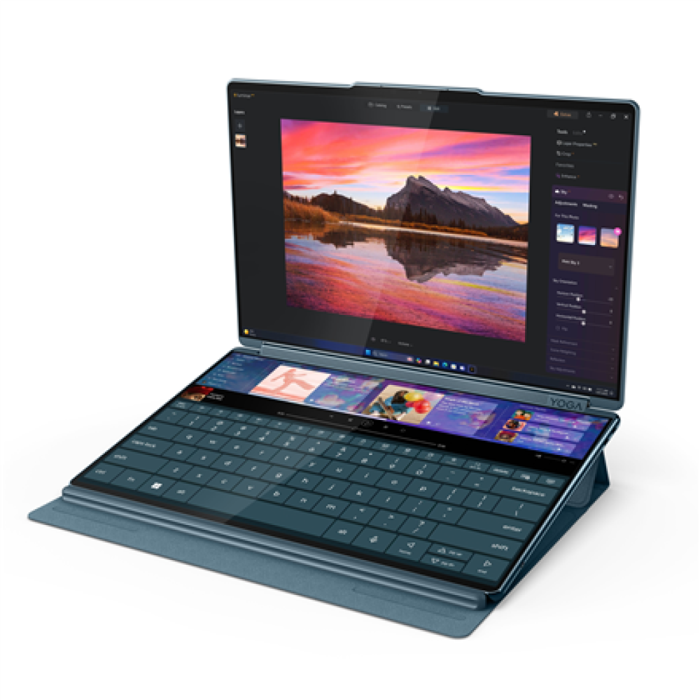 Lenovo Yoga Book 9 14IAH10 , Tidal Teal , 2x14 , OLED , Touchscreen , 2.8K WQXGA+ , 2880 x 1800 pixels , Intel Core Ultra 7 , 255H , 32 GB , Soldered LPDDR5x , Solid-state drive capacity 1000 GB , Intel Arc 140T GPU , Windows 11 Pro , 802.11be , Bluetooth