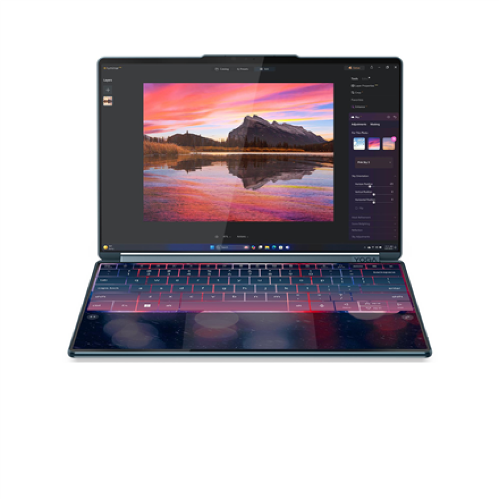 Lenovo Yoga Book 9 14IAH10 , Tidal Teal , 2x14 , OLED , Touchscreen , 2.8K WQXGA+ , 2880 x 1800 pixels , Intel Core Ultra 7 , 255H , 32 GB , Soldered LPDDR5x , Solid-state drive capacity 1000 GB , Intel Arc 140T GPU , Windows 11 Pro , 802.11be , Bluetooth
