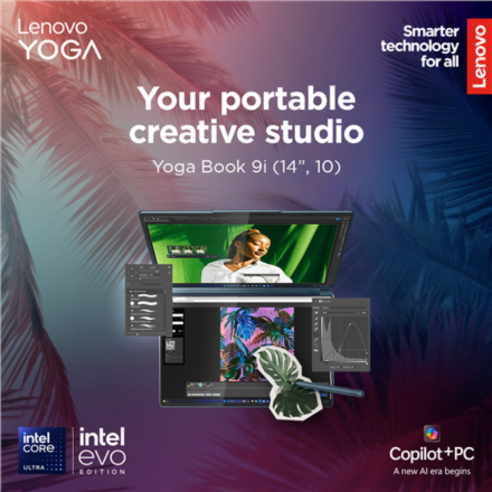 Lenovo Yoga Book 9 14IAH10 , Tidal Teal , 2x14 , OLED , Touchscreen , 2.8K WQXGA+ , 2880 x 1800 pixels , Intel Core Ultra 7 , 255H , 32 GB , Soldered LPDDR5x , Solid-state drive capacity 1000 GB , Intel Arc 140T GPU , Windows 11 Pro , 802.11be , Bluetooth