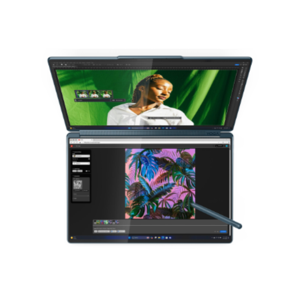 Lenovo Yoga Book 9 14IAH10 , Tidal Teal , 2x14 , OLED , Touchscreen , 2.8K WQXGA+ , 2880 x 1800 pixels , Intel Core Ultra 7 , 255H , 32 GB , Soldered LPDDR5x , Solid-state drive capacity 1000 GB , Intel Arc 140T GPU , Windows 11 Pro , 802.11be , Bluetooth