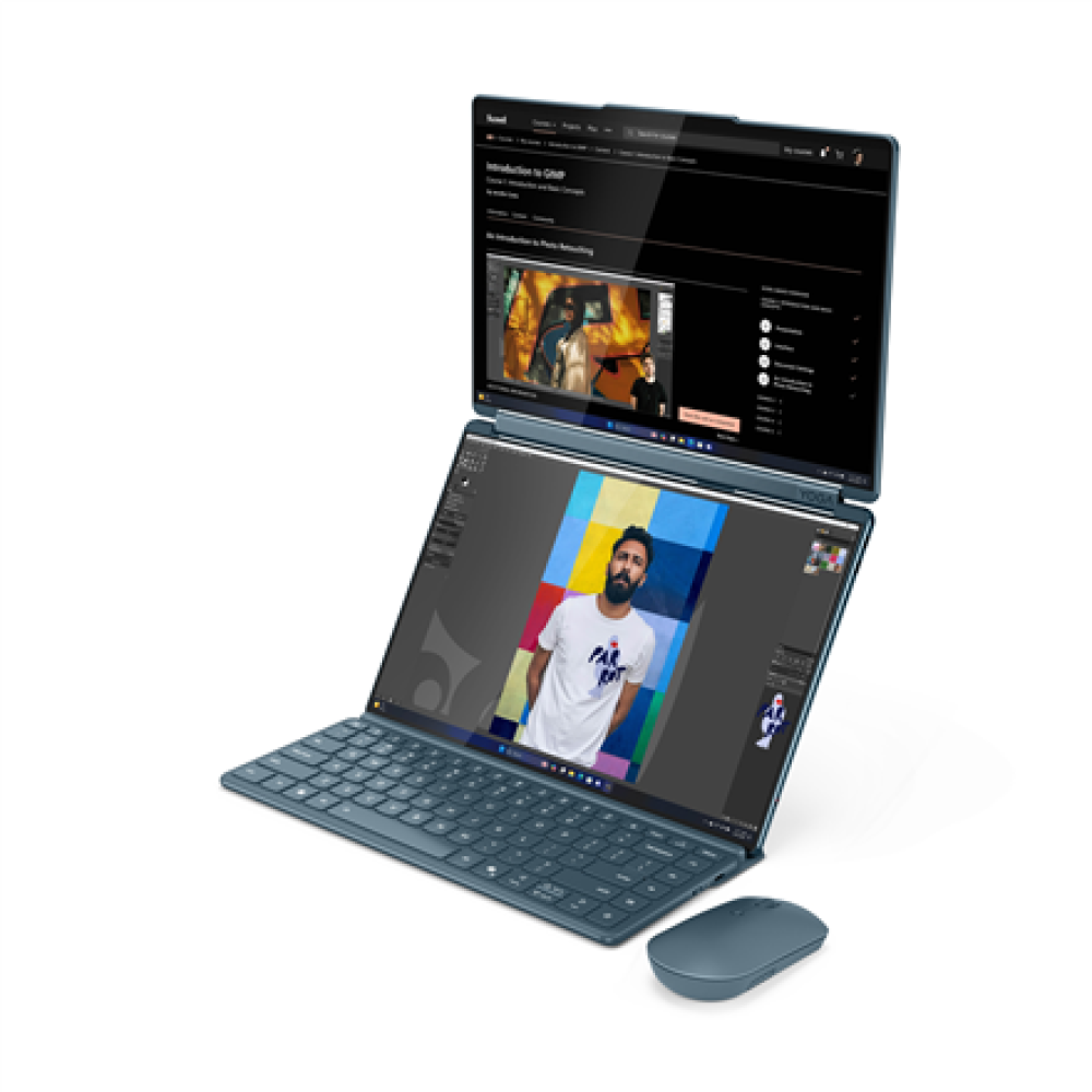 Lenovo Yoga Book 9 14IAH10 , Tidal Teal , 2x14 , OLED , Touchscreen , 2.8K WQXGA+ , 2880 x 1800 pixels , Intel Core Ultra 7 , 255H , 32 GB , Soldered LPDDR5x , Solid-state drive capacity 1000 GB , Intel Arc 140T GPU , Windows 11 Pro , 802.11be , Bluetooth