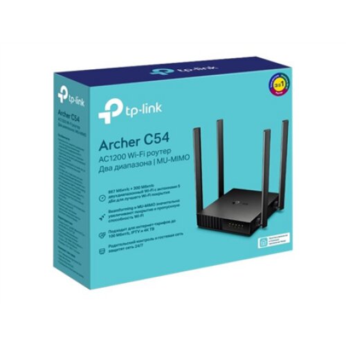 TP-LINK , Dual Band Router , Archer C54 , 802.11ac , 300+867 Mbit/s , 10/100 Mbit/s , Mesh Support No , MU-MiMO Yes , No mobile broadband , Antenna type 4xFixed