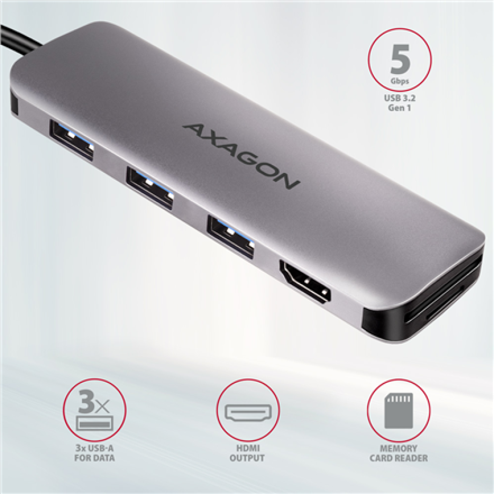 AXAGON SuperSpeed USB-C COMBO 5in1 hub , HMC-HCR3A