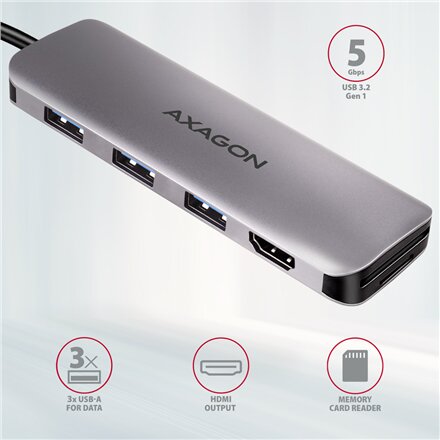 AXAGON SuperSpeed USB-C COMBO 5in1 hub , HMC-HCR3A