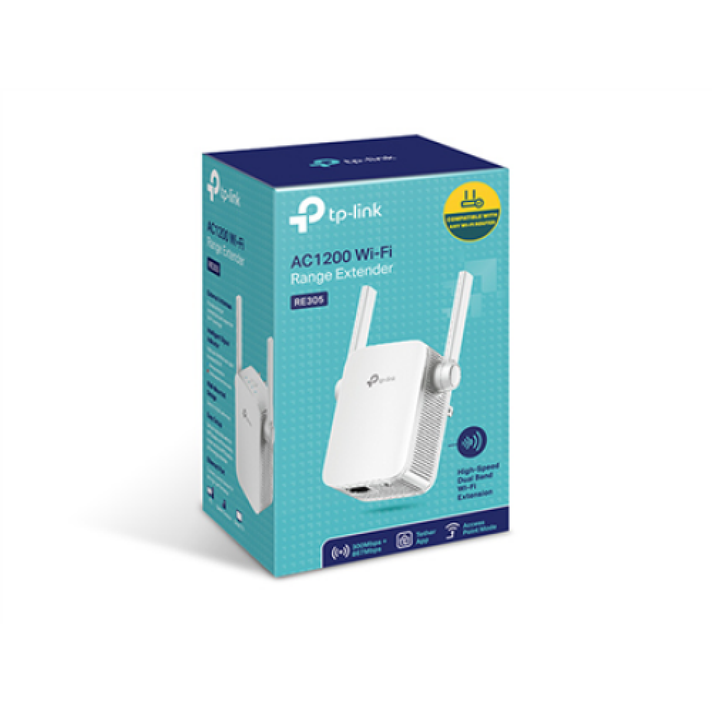 TP-LINK , Extender , RE305 , 802.11ac , 2.4GHz/5GHz , 300+867 Mbit/s , 10/100 Mbit/s , Ethernet LAN (RJ-45) ports 1 , MU-MiMO No , no PoE , Antenna type 2xExternal