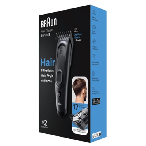 Braun , Hair Clipper Series 5 , HC5330 , Cordless or corded , Number of length steps 17 , Matte Black