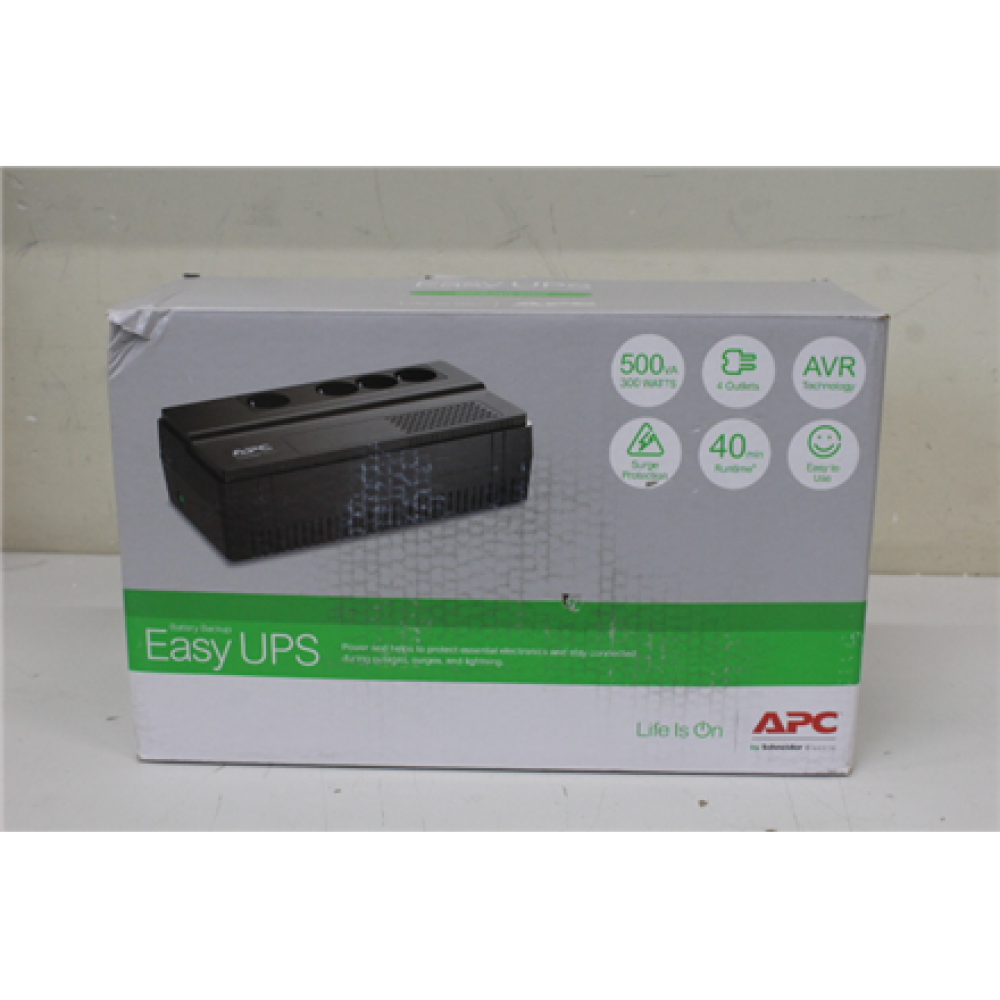 SALE OUT. APC Easy UPS, 500VA, floor/wall mount, 230V, 4x CEE 7/3 Schuko sockets, AVR, Black , Schneider Electric APC Easy UPS , BV500I-GR , 500 VA , 300 W , DAMAGED PACKAGING