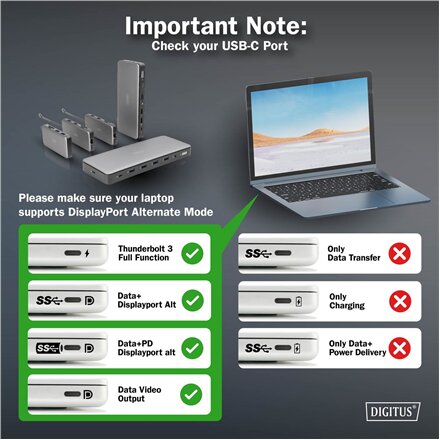 Digitus USB-C docking station, 8-port , DA-70915 , Ethernet LAN (RJ-45) ports 1 , HDMI ports quantity 2