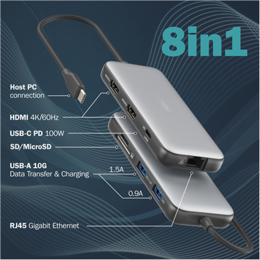 Digitus USB-C docking station, 8-port , DA-70915 , Ethernet LAN (RJ-45) ports 1 , HDMI ports quantity 2