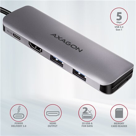 AXAGON SuperSpeed USB-C COMBO 5in1 Hub , HMC-5