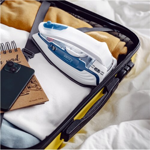 Camry CR 5040 , Steam travel iron , 1600 W , Water tank capacity 80 ml , Continuous steam 10 g/min , Steam boost performance 50 g/min , Blue/White