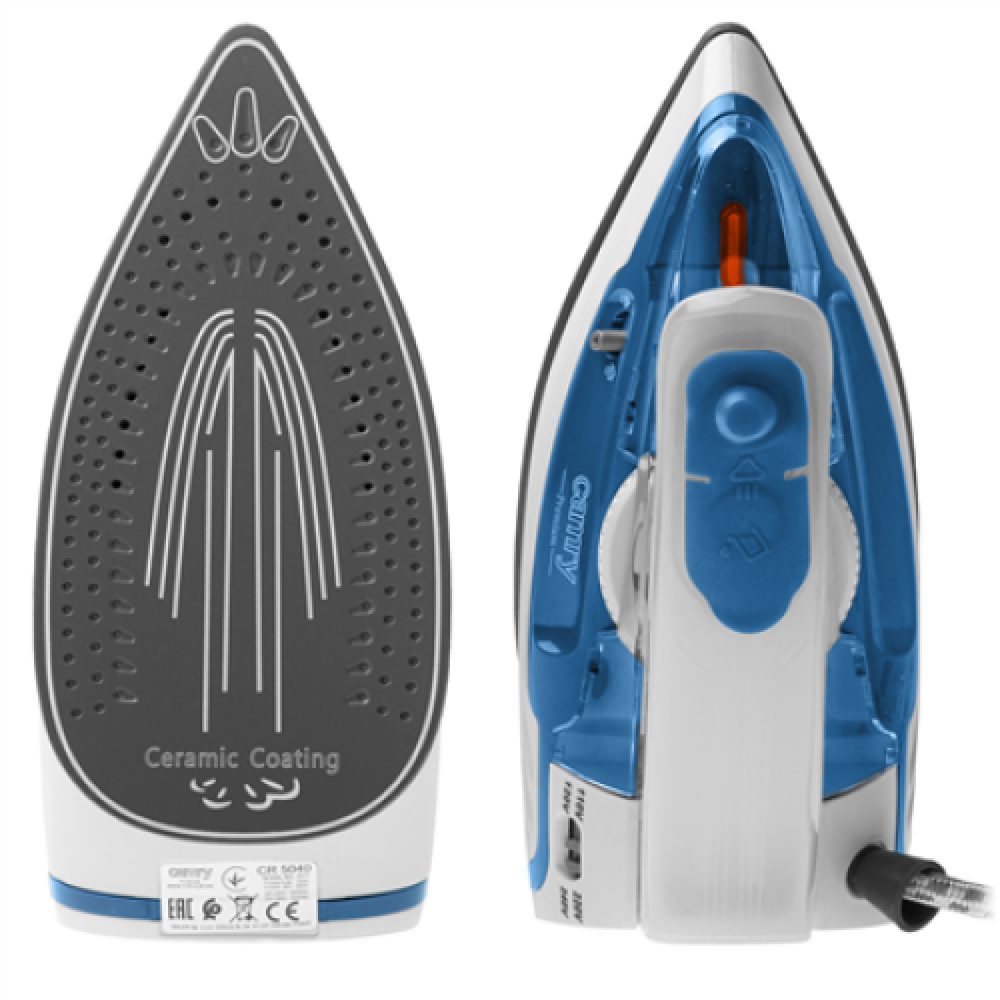 Camry CR 5040 , Steam travel iron , 1600 W , Water tank capacity 80 ml , Continuous steam 10 g/min , Steam boost performance 50 g/min , Blue/White