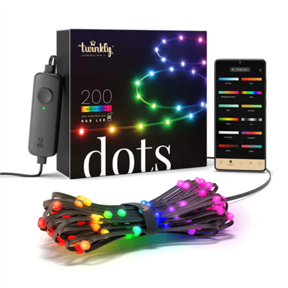Twinkly Dots Smart LED 200 RGB, 10m, Black wire,Multicolor