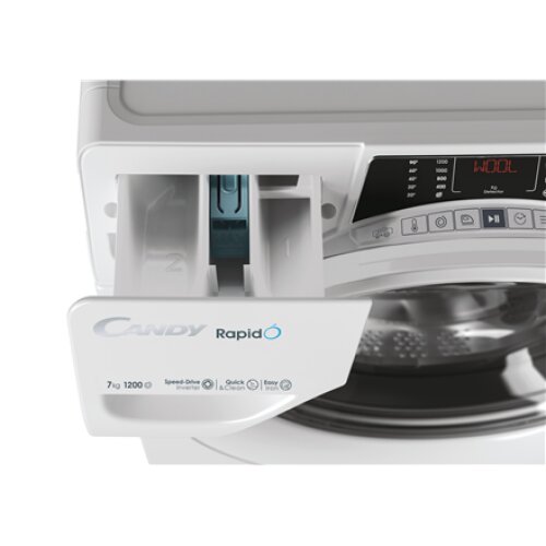 Candy , Washing Machine , RO4 1274DWMT/1-S , Energy efficiency class A , Front loading , Washing capacity 7 kg , 1200 RPM , Depth 45 cm , Width 60 cm , Display , TFT , Steam function , Wi-Fi , White