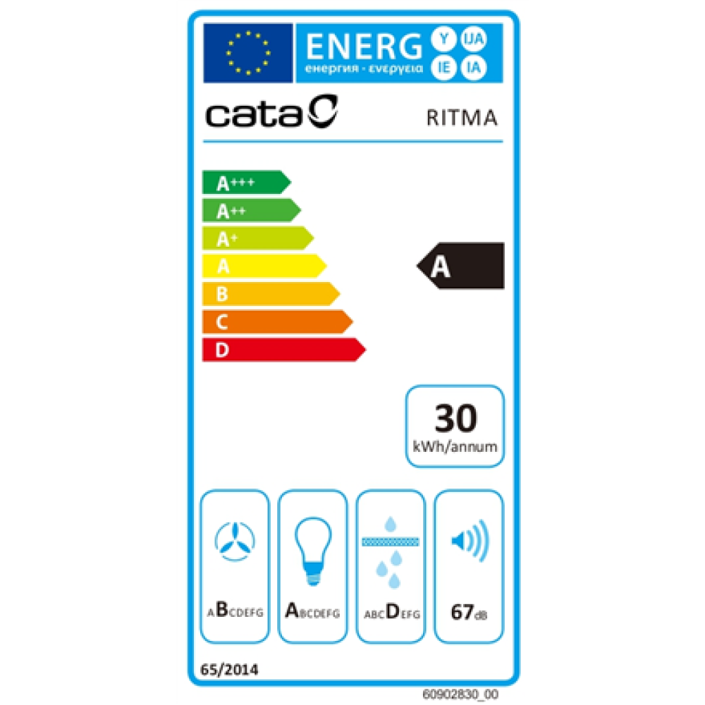CATA RITMA 45 X /A , Hood , Canopy , Energy efficiency class A , Width 44.5 cm , Mechanical , 480 m³/h , LED , Stainless steel