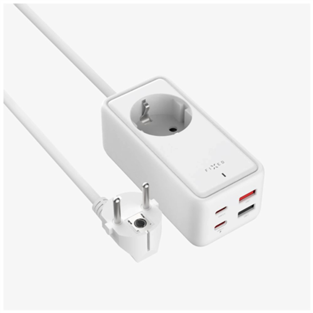 Fixed harging Strip power extension adapter with 2x USB-C and 2x USB, GaN III, 1.5m, PD 65W , FIXCS65-1.5-WH