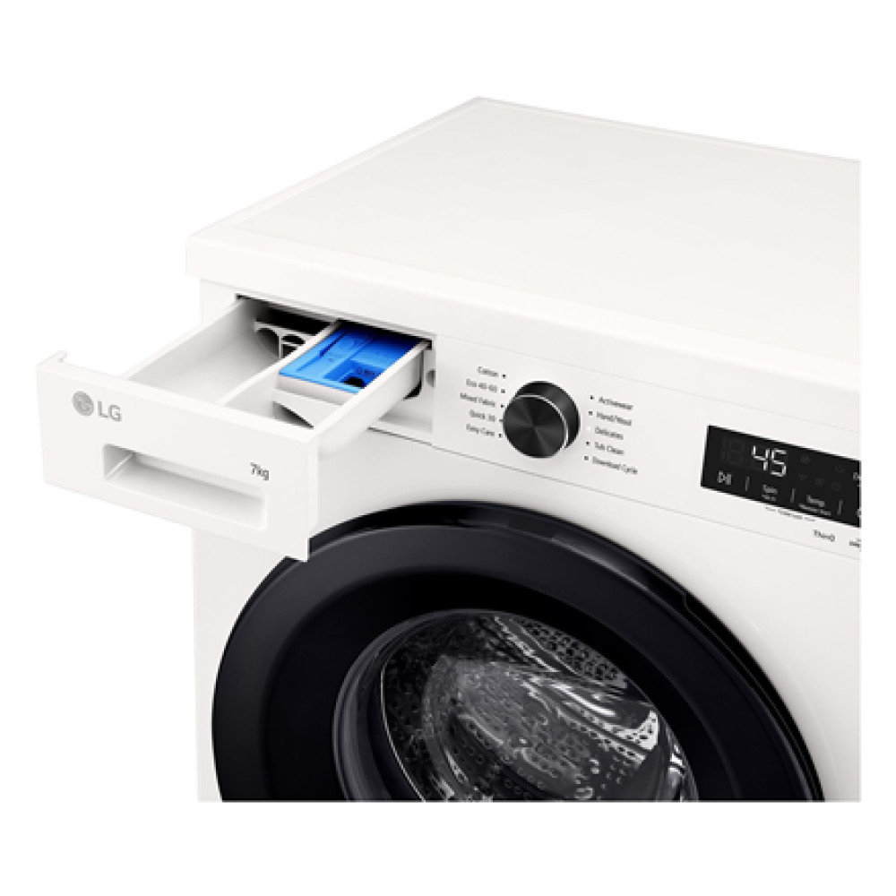 LG F2X10S7NWK , Washing Machine , Energy efficiency class A , Front loading , Washing capacity 7 kg , 1200 RPM , Depth 44 cm , Width 60 cm , Display , LED , Steam function , Essence White (Glossy) , Wi-Fi