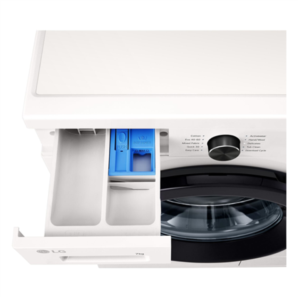 LG F2X10S7NWK , Washing Machine , Energy efficiency class A , Front loading , Washing capacity 7 kg , 1200 RPM , Depth 44 cm , Width 60 cm , Display , LED , Steam function , Essence White (Glossy) , Wi-Fi