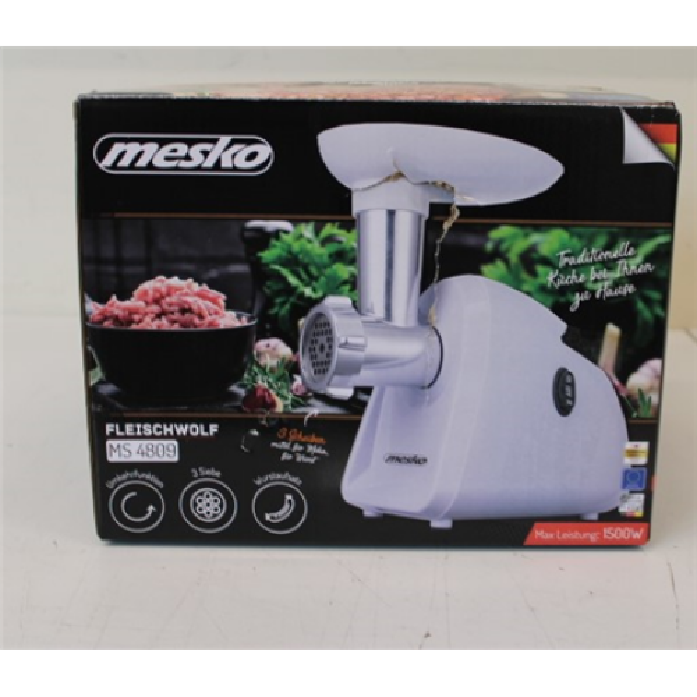 SALE OUT. Mesko MS 4809 Meat mincer, 350 W, White, DAMAGED PACKAGING , Meat mincer , MS 4809 , White , 350 W , Middle size sieve; mince sieve; poppy sieve; plunger; sausage filler , DAMAGED PACKAGING