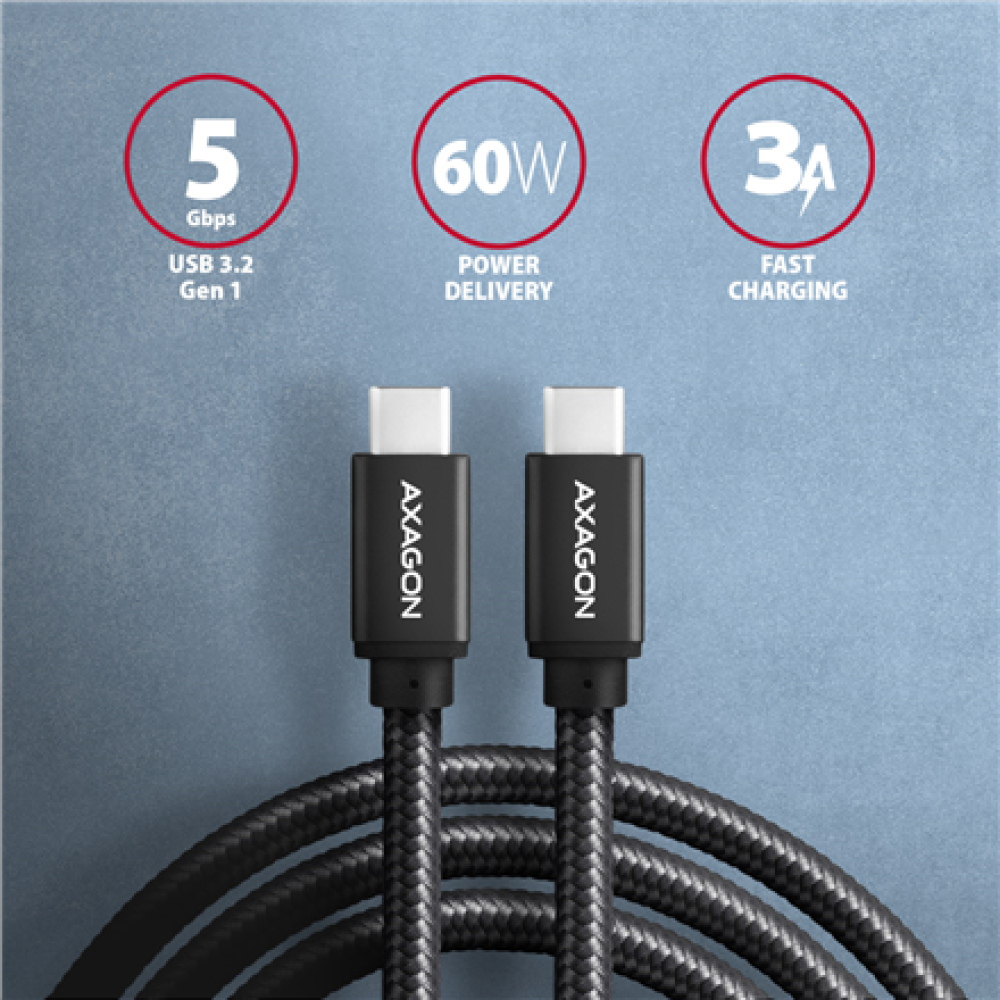 AXAGON Data and charging USB 3.2 Gen 1 cable, 1.5 m , BUCM3-CM15AB , USB Type C - USB Type C