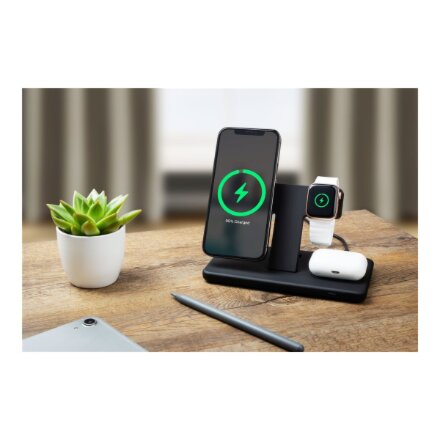 Fixed , MagPowerstation 3-in-1 wireless charging stand with MagSafe mount support , FIXMPOS-BK , Black