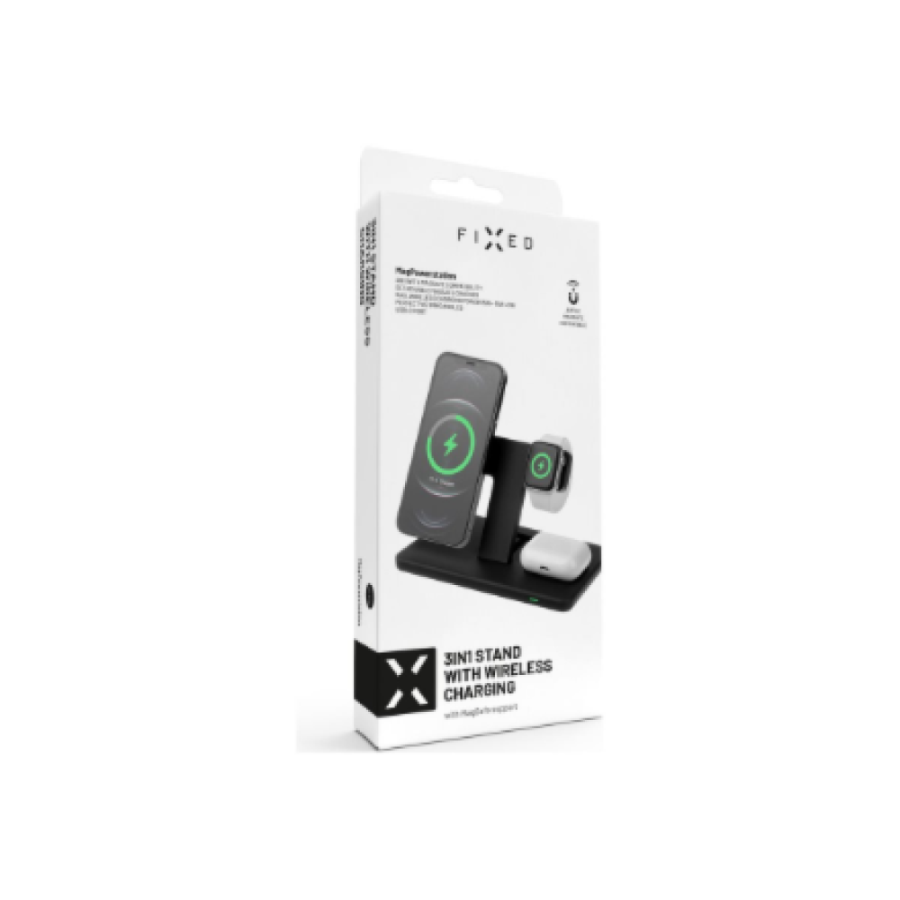Fixed , MagPowerstation 3-in-1 wireless charging stand with MagSafe mount support , FIXMPOS-BK