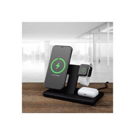 Fixed , MagPowerstation 3-in-1 wireless charging stand with MagSafe mount support , FIXMPOS-BK , Black