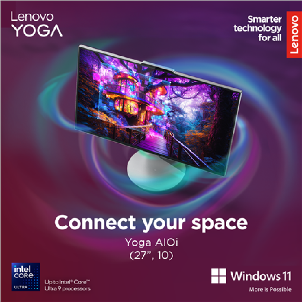 Lenovo Yoga , 27IAH10 , Desktop , AIO , 27 , Inte Core Ultra 7 , 255H , 16 GB , Soldered LPDDR5x , 1000 GB , Intel Arc 140T GPU , English , Windows 11 Home , Warranty 24 month(s)