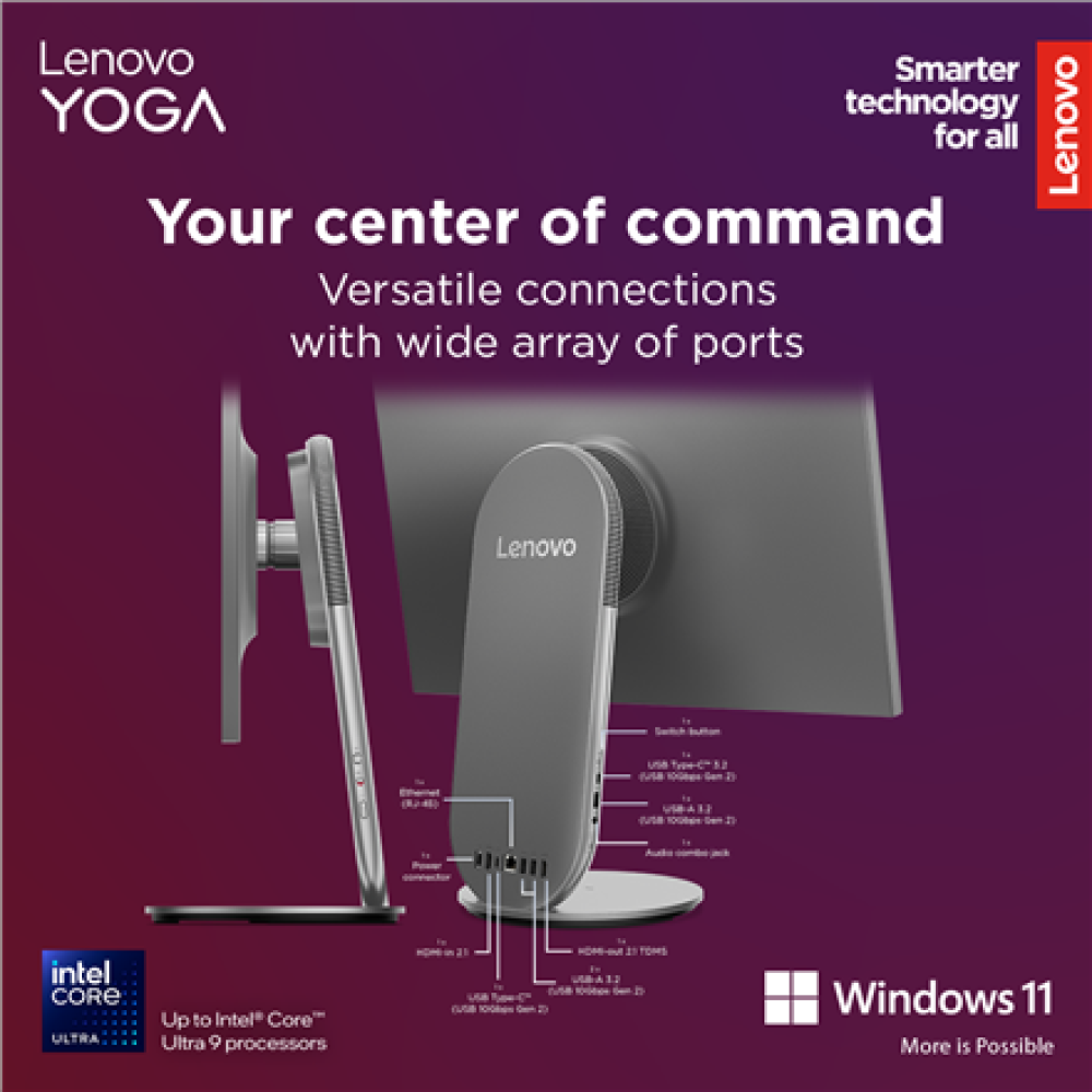 Lenovo Yoga , 27IAH10 , Desktop , AIO , 27 , Inte Core Ultra 7 , 255H , 16 GB , Soldered LPDDR5x , 1000 GB , Intel Arc 140T GPU , English , Windows 11 Home , Warranty 24 month(s)
