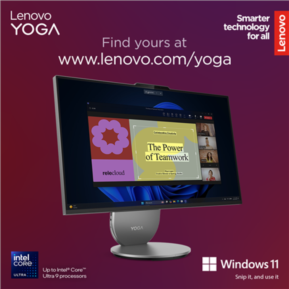 Lenovo Yoga , 27IAH10 , Desktop , AIO , 27 , Inte Core Ultra 7 , 255H , 16 GB , Soldered LPDDR5x , 1000 GB , Intel Arc 140T GPU , English , Windows 11 Home , Warranty 24 month(s)