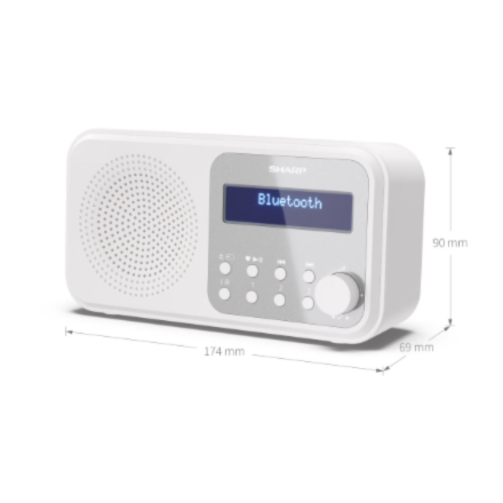 Sharp DR-P420(WH) Tokyo Portable Digital Radio, FM/DAB/DAB+, Bluetooth 5.0, USB or Battery Powered, Snowy White , Sharp , Tokyo Portable Digital Radio , DR-P420(WH) , Bluetooth , White