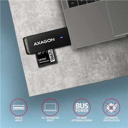 AXAGON Slim super-speed USB 3.2 Gen 1 card reader with a direct USB-A connector , CRE-S2N