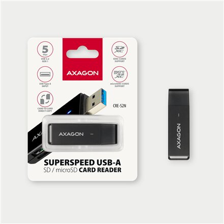 AXAGON Slim super-speed USB 3.2 Gen 1 card reader with a direct USB-A connector , CRE-S2N