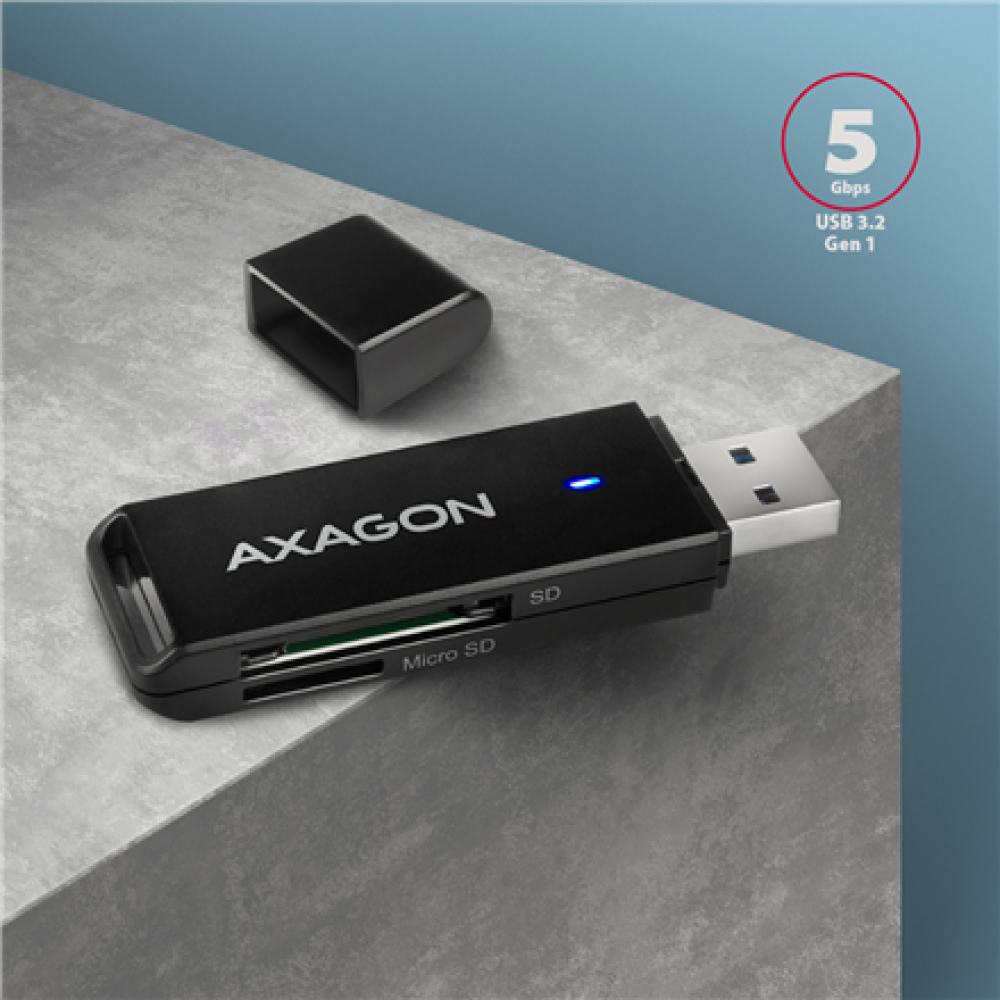 AXAGON Slim super-speed USB 3.2 Gen 1 card reader with a direct USB-A connector , CRE-S2N