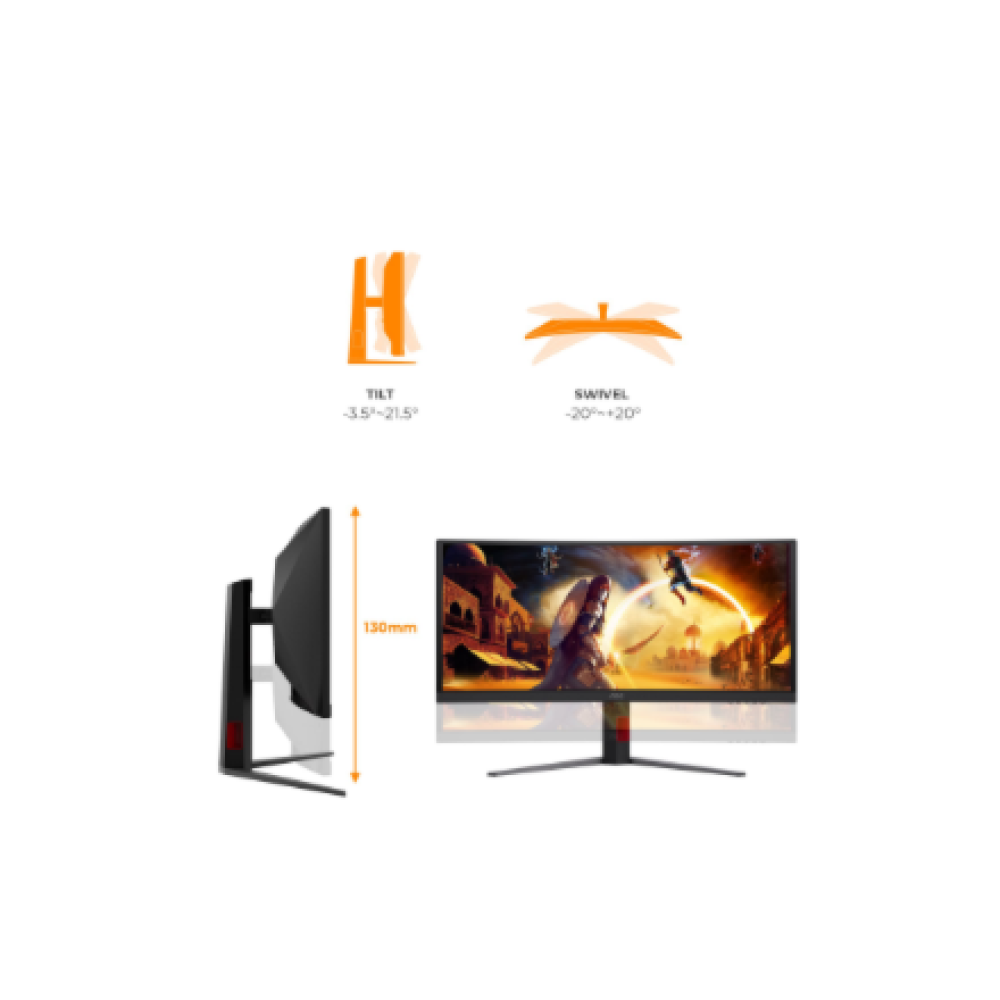 AOC CU34G4CA , 34 , Fast VA , WQHD , 21:9 , 180 Hz , 1 ms , 3440 x 1440 pixels , 450 cd/m² , HDMI ports quantity 2 , Black