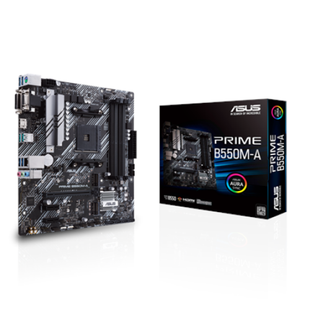 Asus , PRIME B550M-A , Processor family AMD , Processor socket AM4 , DDR4 , Memory slots 4 , Supported hard disk drive interfaces M.2, SATA , Number of SATA connectors 4 , Chipset AMD B , Micro ATX