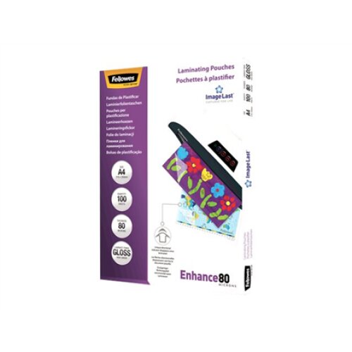 Fellowes , Laminating Pouch PREMIUM , A4 , Clear , Enhance 80 Micron thickness, 216x303 mm - A4, 100 pcs; Unique directional arrow quality mark disappears when laminated.