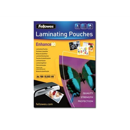 Fellowes , Laminating Pouch PREMIUM , A4 , Clear , Enhance 80 Micron thickness, 216x303 mm - A4, 100 pcs; Unique directional arrow quality mark disappears when laminated.
