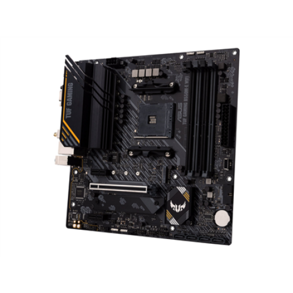 Asus TUF GAMING B550M-E WIFI Processor family AMD, Processor socket AM4, DDR4 DIMM, Memory slots 4, Supported hard disk drive interfaces SATA, M.2, Number of SATA connectors 4, Chipset AMD B550, Micro ATX
