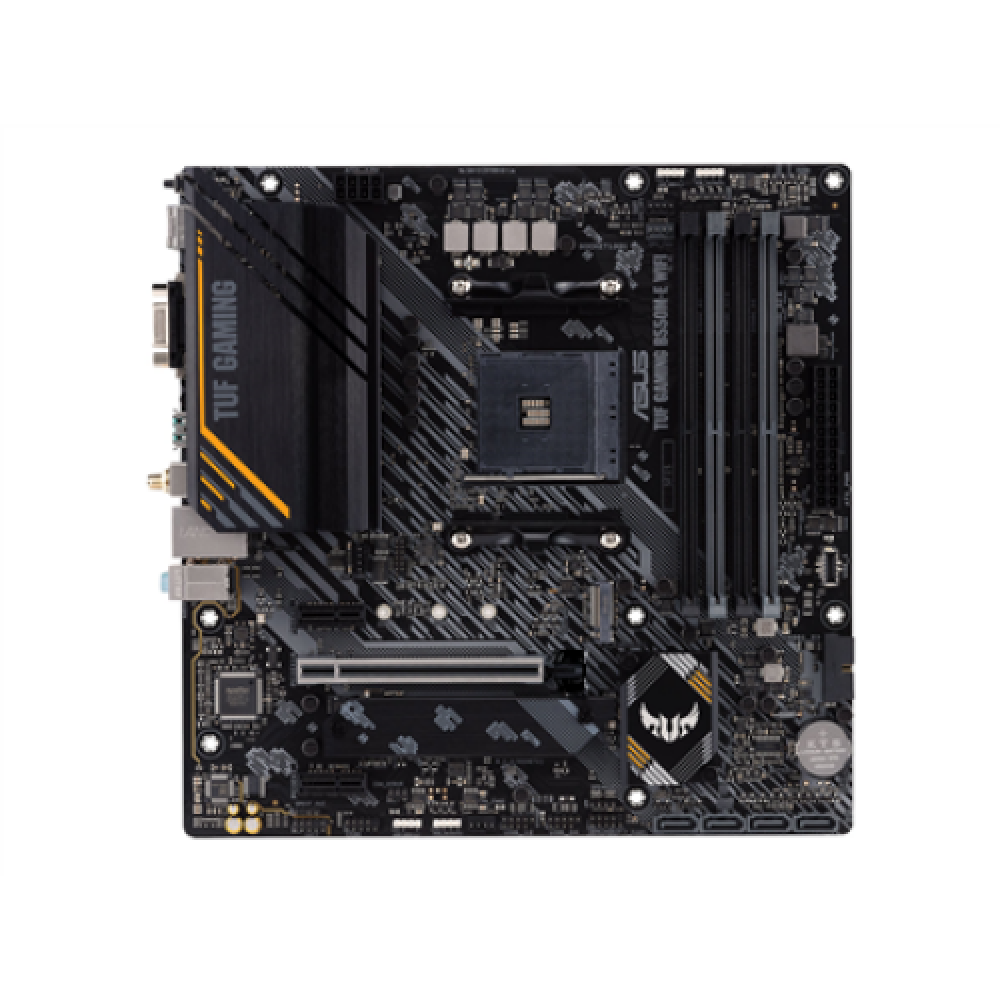 Asus TUF GAMING B550M-E WIFI Processor family AMD, Processor socket AM4, DDR4 DIMM, Memory slots 4, Supported hard disk drive interfaces SATA, M.2, Number of SATA connectors 4, Chipset AMD B550, Micro ATX