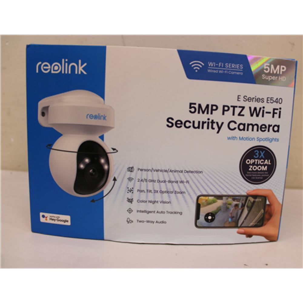 SALE OUT. Reolink E Series E540 Smart 5MP PTZ WiFi Camera with Motion Spotlights, White , Reolink , Smart WiFi Camera with Motion Spotlights , E Series E540 , 24 month(s) , PTZ , 5 MP , 2.8-8/F1.6 , IP65 , H.264 , Micro SD, Max. 256 GB , USED, DIRTY