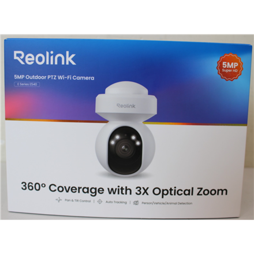 SALE OUT. Reolink E Series E540 Smart 5MP PTZ WiFi Camera with Motion Spotlights, White , Reolink , Smart WiFi Camera with Motion Spotlights , E Series E540 , 21 month(s) , PTZ , 5 MP , 2.8-8/F1.6 , IP65 , H.264 , Micro SD, Max. 256 GB , USED, MISSING MOU