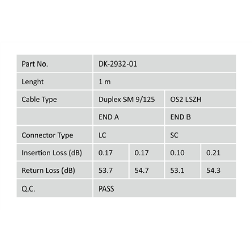 Digitus , Patch Cord , DK-2932-01 , Cable diameter 3 mm; Cable type: I-VH 2E9/125µ; Fiber diameter: 09/125µ; Connector 1/2: LC/SM